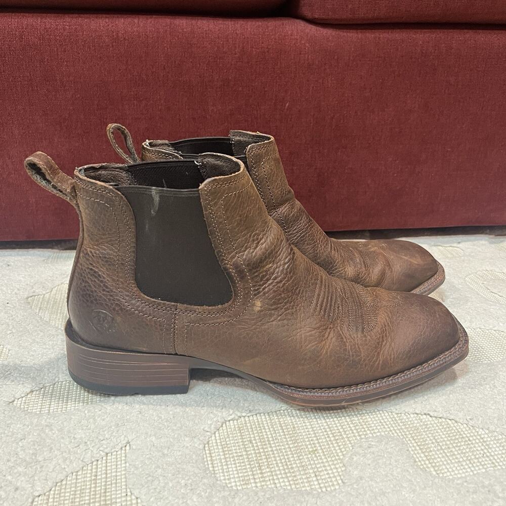 Ariat Ultra Square Toe Booker Chelsea Cowboy Western Boots Brown Leather 12D